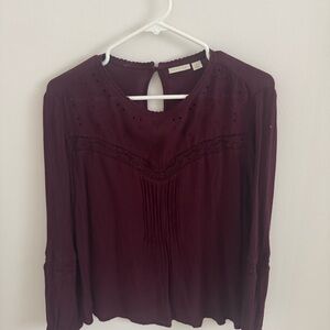 Women's Embroidered Pintuck Blouse - Plum